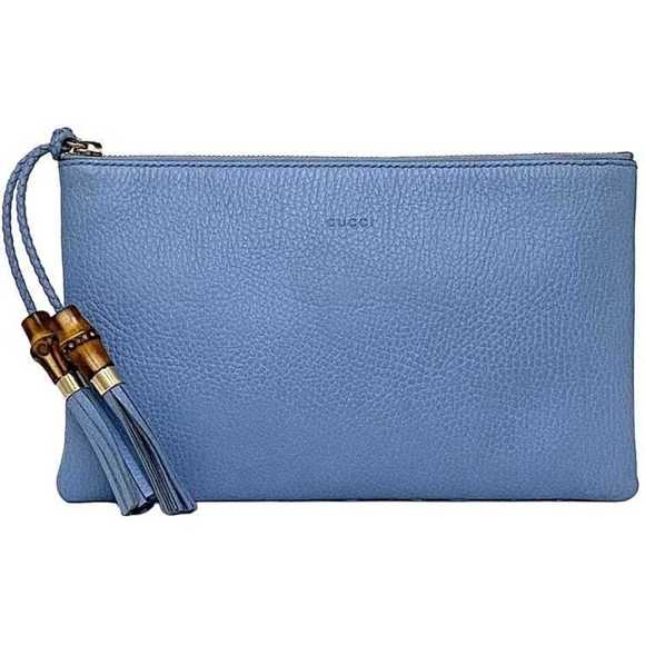 Gucci pouch ec-22858 light blue bamboo 449652 leather 493075 GUCCI mini bag clut - Picture 1 of 10